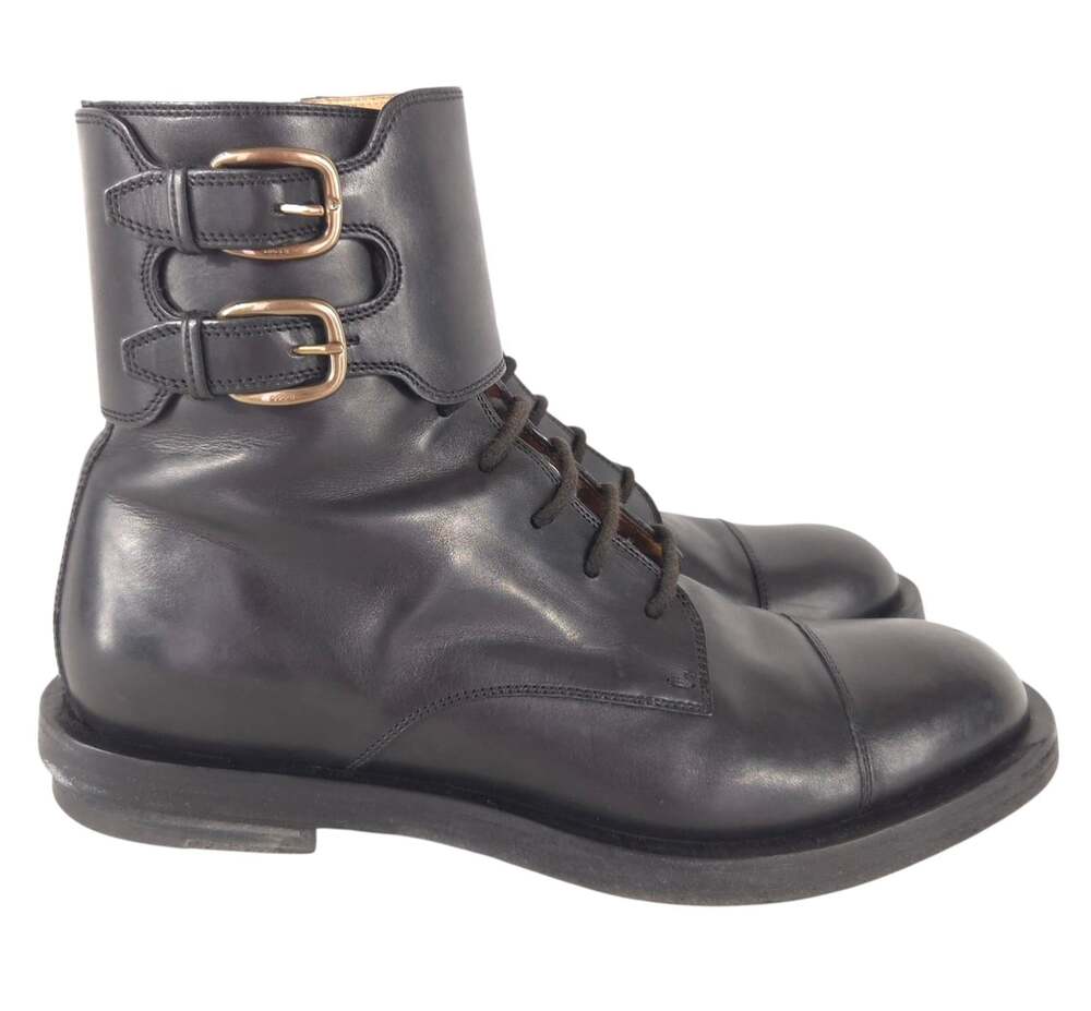 Gucci Leather Combat Boots US 9.5 IT 42.5 Mens Black Lace Up Buckle $1250